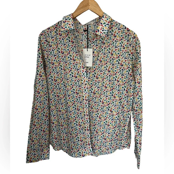 French Abstract Geometric Pattern Blouse L - Picture 1 of 4